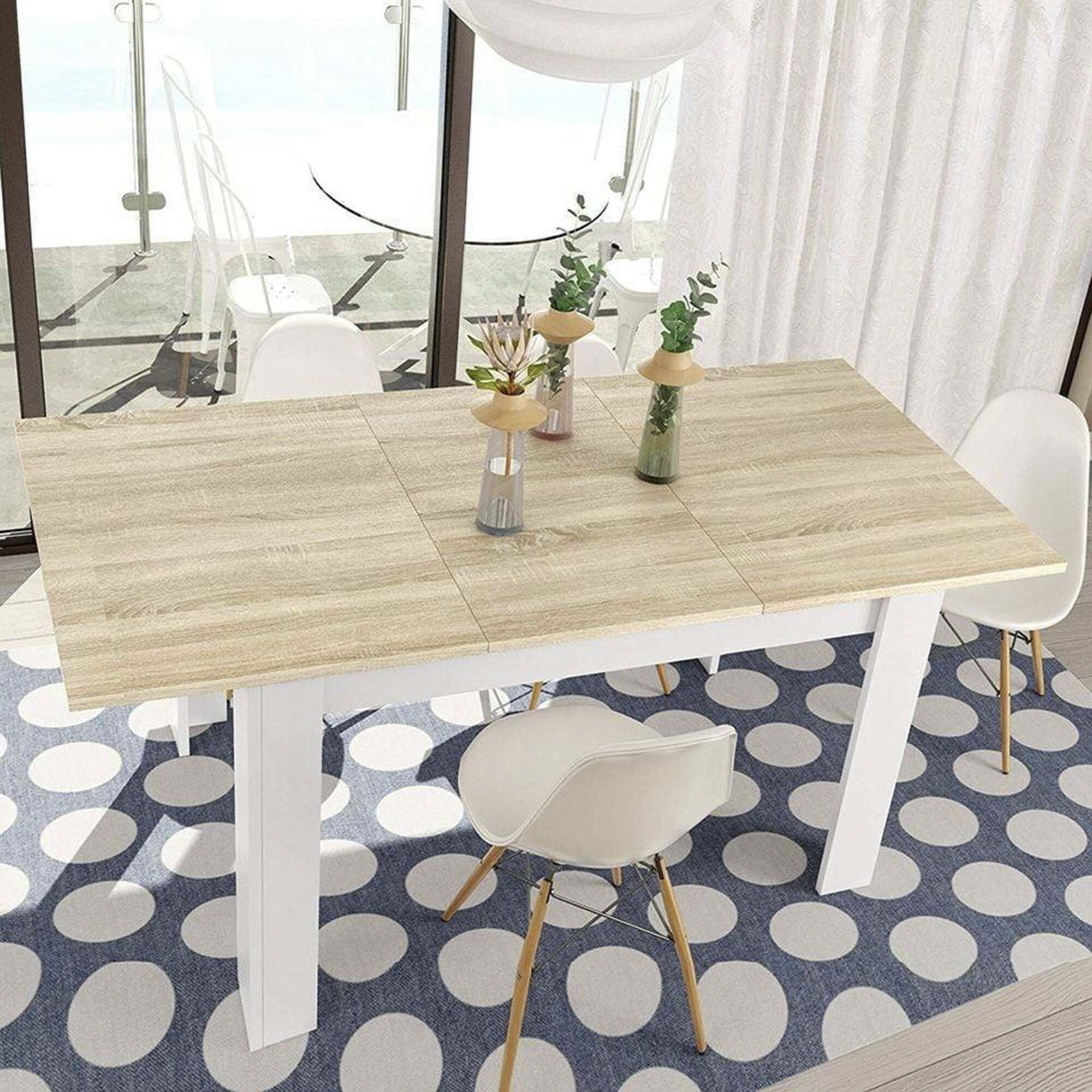 foto del prodotto tavolo allungabile midland, tavolo per sala da pranzo allungabile, tavolo da pranzo estensibile con allunga, cm 140 190x90h78, rovere e bianco, con