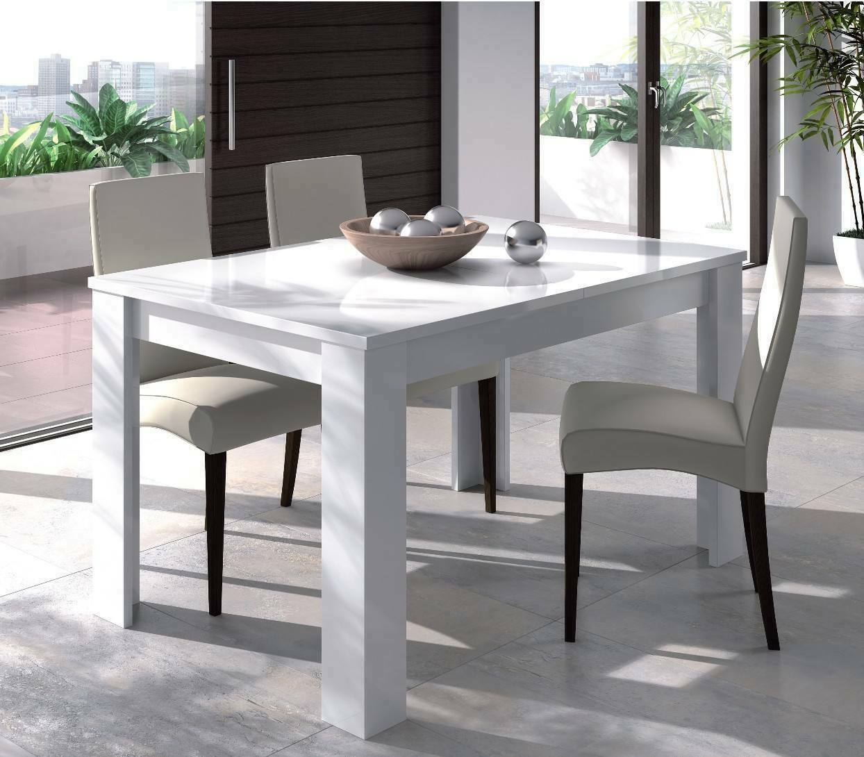 foto del prodotto tavolo allungabile mitag, consolle con allunghe, tavolo da pranzo multiuso, ripiano estensibile da cucina, 190x90 h77 cm, bianco lucido dmora