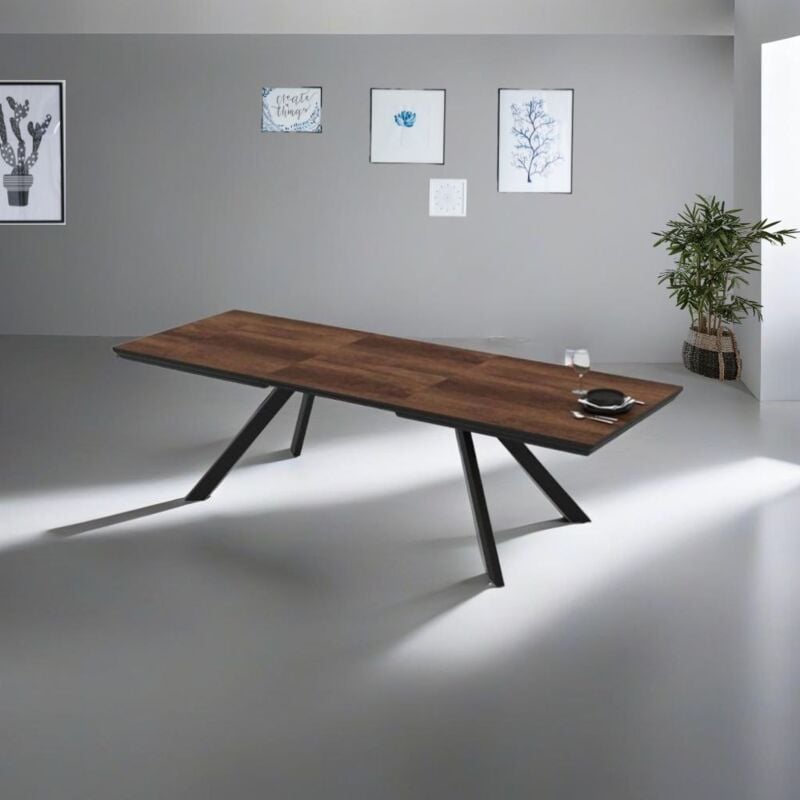 foto del prodotto tavolo allungabile piano colore noce e gambe in metallo corin 200x100x77h