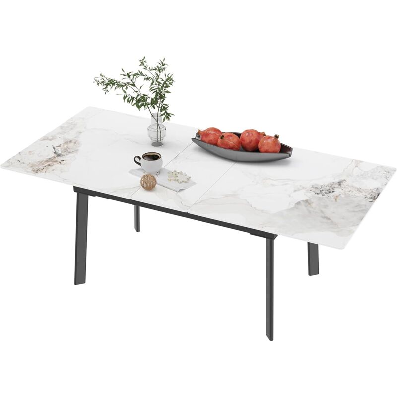 foto del prodotto tavolo allungabile sala da pranzo marmo 130 160cm rettangolare per 6 8 persone, bianco smeraldo freddo colore pietra sinterizzata
