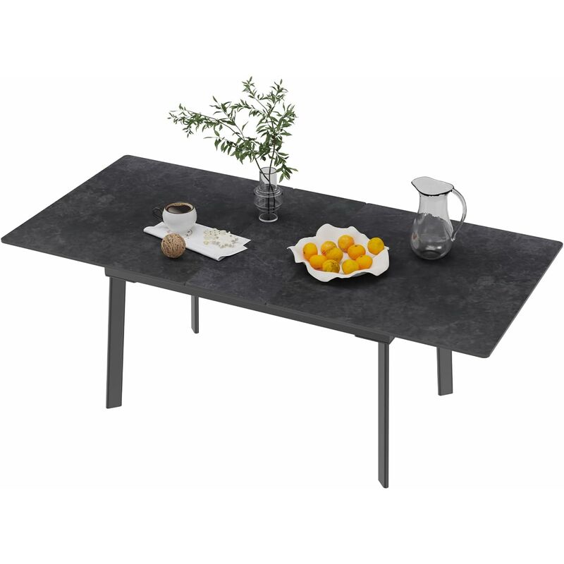 foto del prodotto tavolo allungabile sala da pranzo marmo 130 160cm rettangolare per 6 8 persone, grigio scuro nero pietra sinterizzata