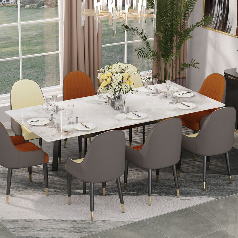 foto del prodotto tavolo allungabile sala da pranzo marmo 150 180 cm rettangolare per 6 8 persone, bianco smeraldo freddo pietra sinterizzata