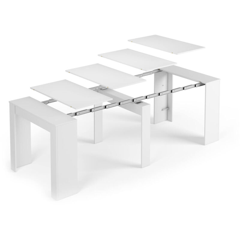 foto del prodotto tavolo allungabile, tavolo da pranzo allungabile, tavolo con allunghe multiuso estensibile fino a 10 posti, cm 51 237x90h78, bianco lucido