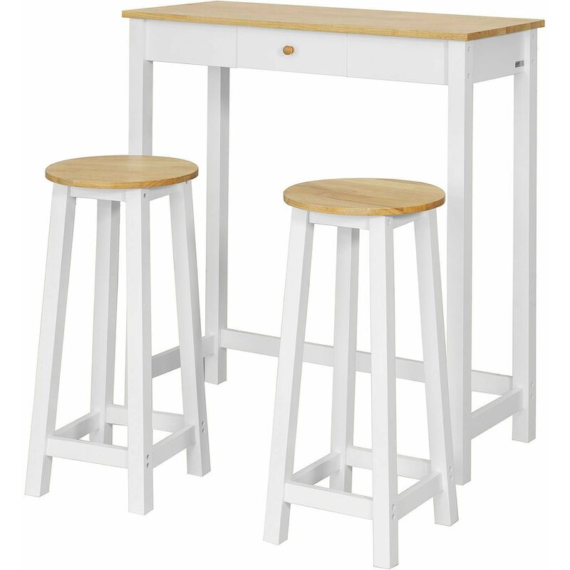 foto del prodotto tavolo alto bar con 2 sgabelli penisola cucina a107 cm, fwt50 wn sobuy