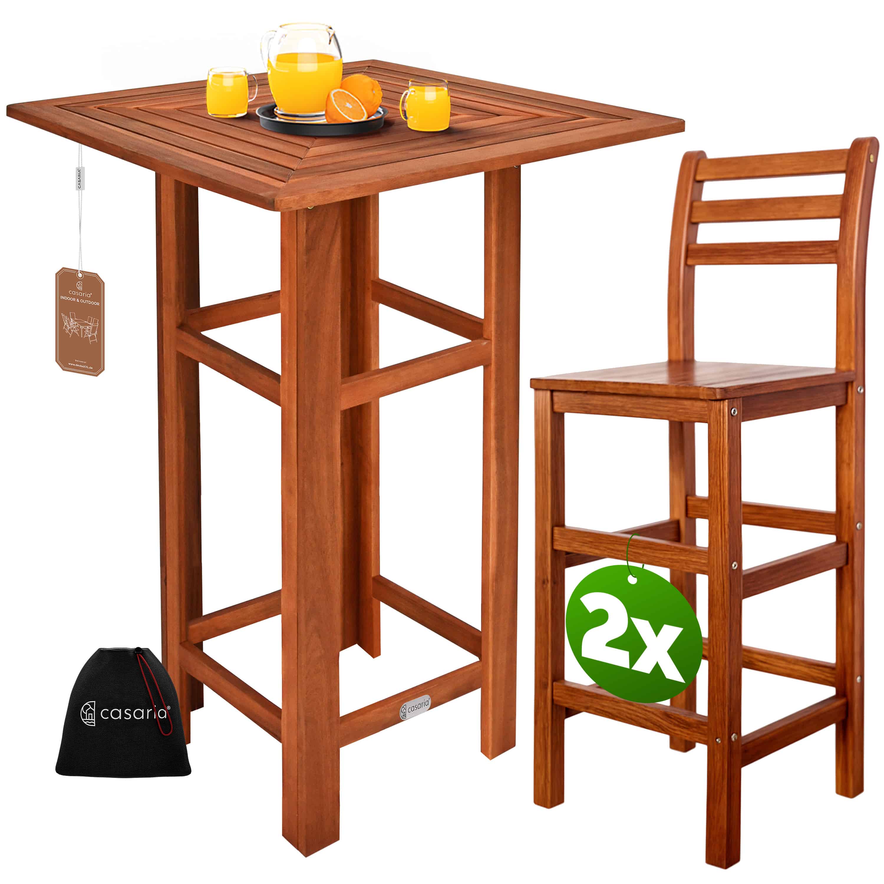 foto del prodotto tavolo alto con sgabello da bar set 3 pezzi in legno di acacia