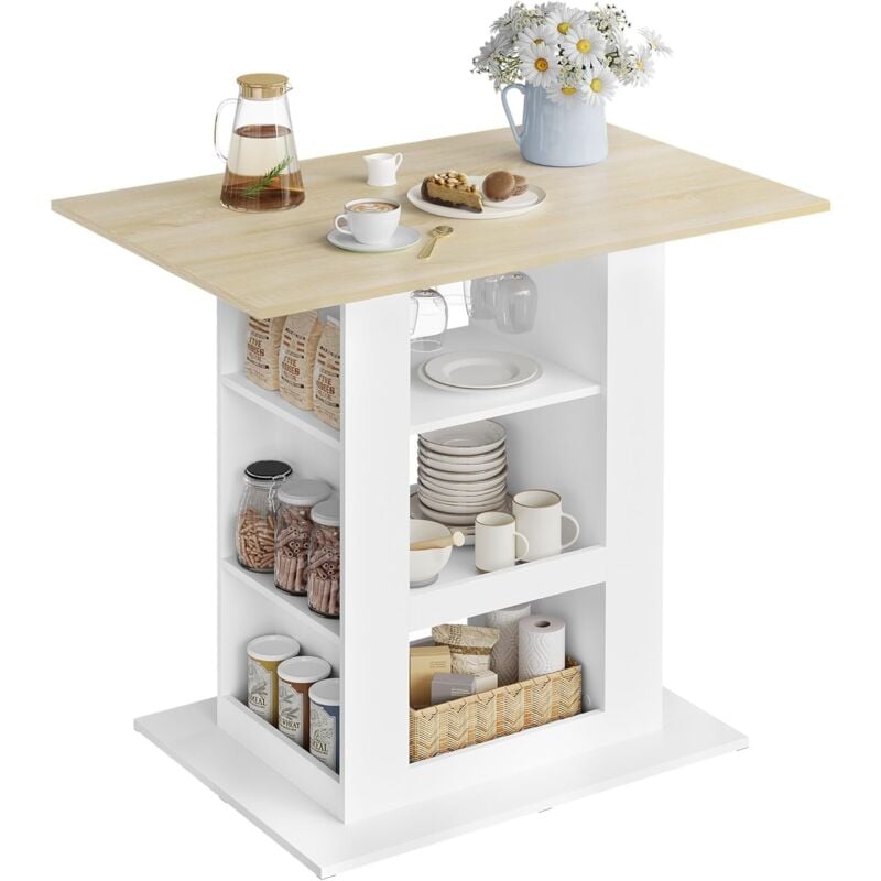 foto del prodotto tavolo alto da bar moderni,bancone stile bar,tavolo cucina,rovere chiaro bianco woltu