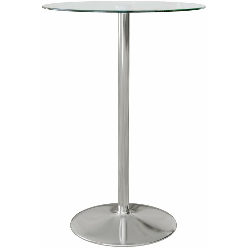 immagine 0 del prodotto tavolo alto da bar moderno rotondo con base 70x102 cm in acciaio e piano in vetro trasparente