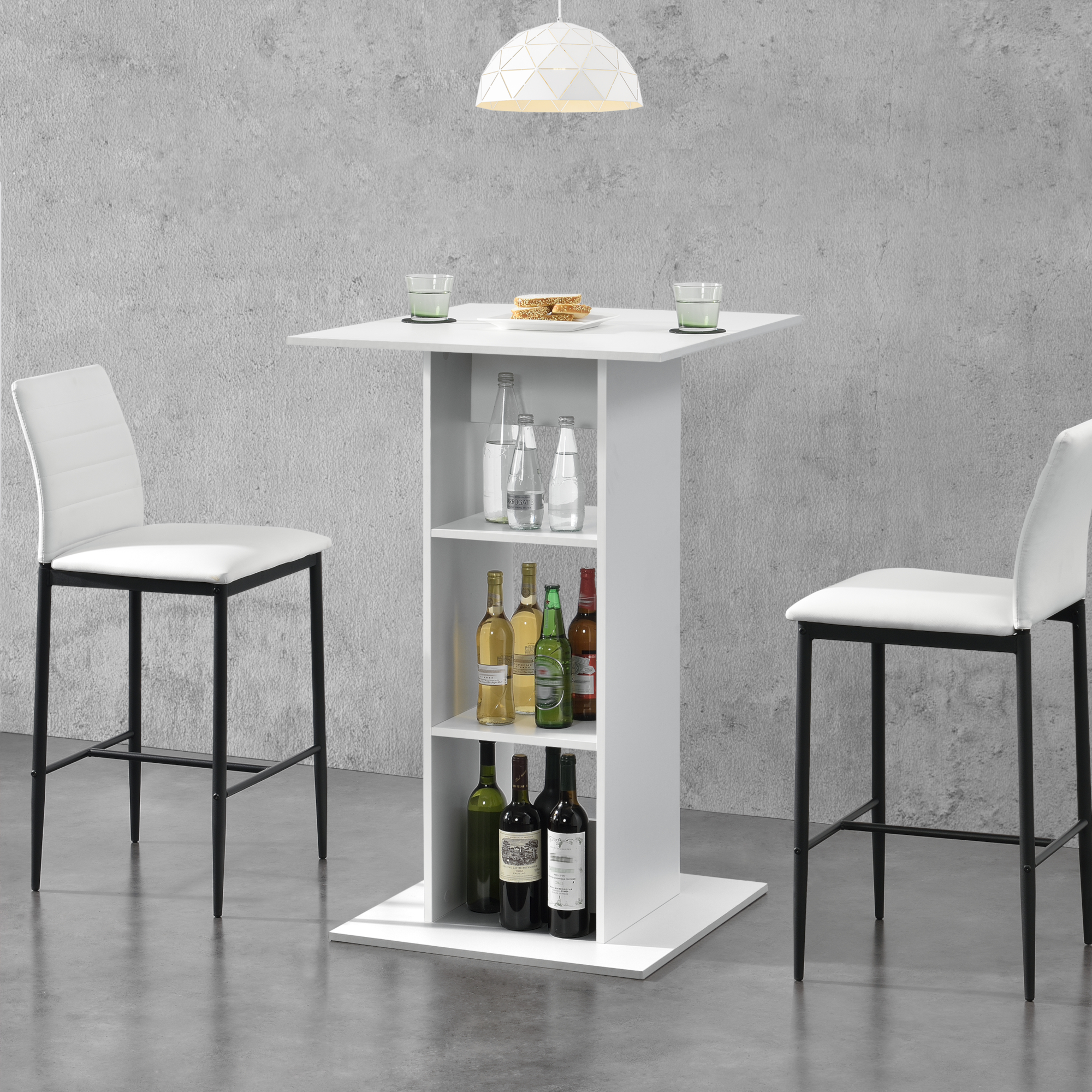 foto del prodotto tavolo alto da bar visby con piano quadrato e 3 ripiani bianco en.casa 