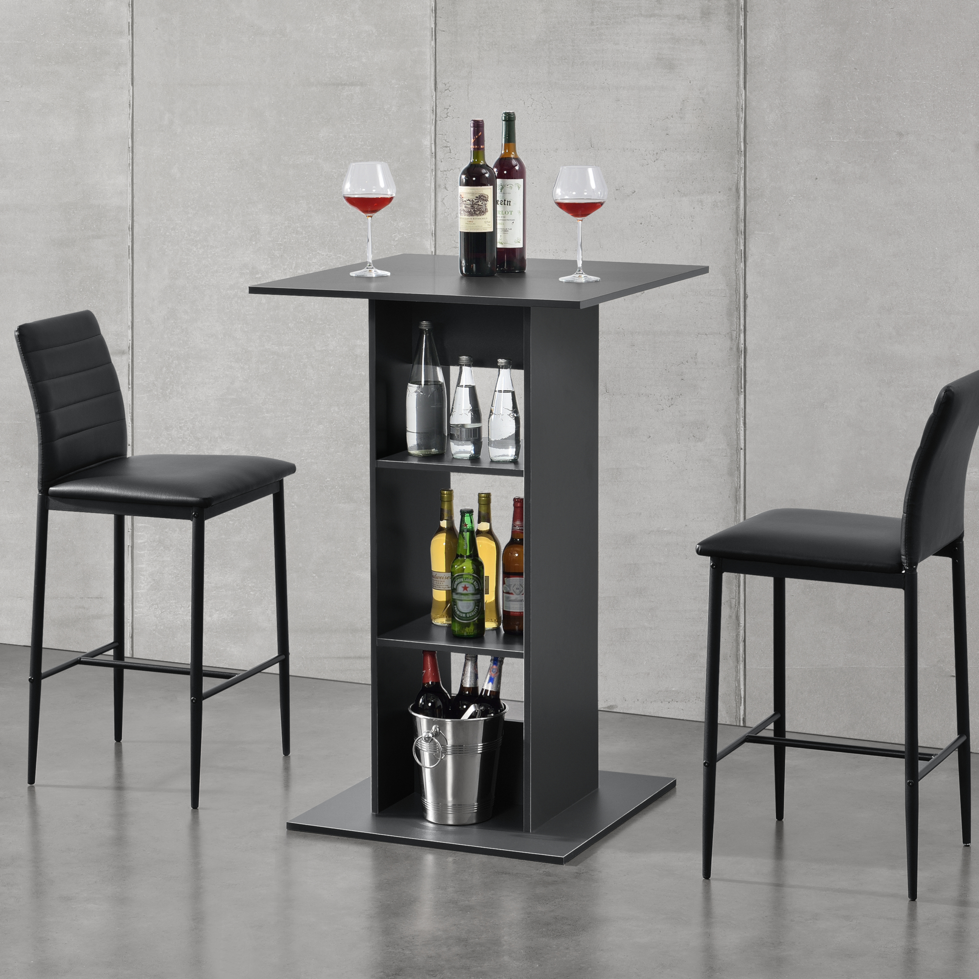 foto del prodotto tavolo alto da bar visby con piano quadrato e 3 ripiani grigio scuro en.casa 