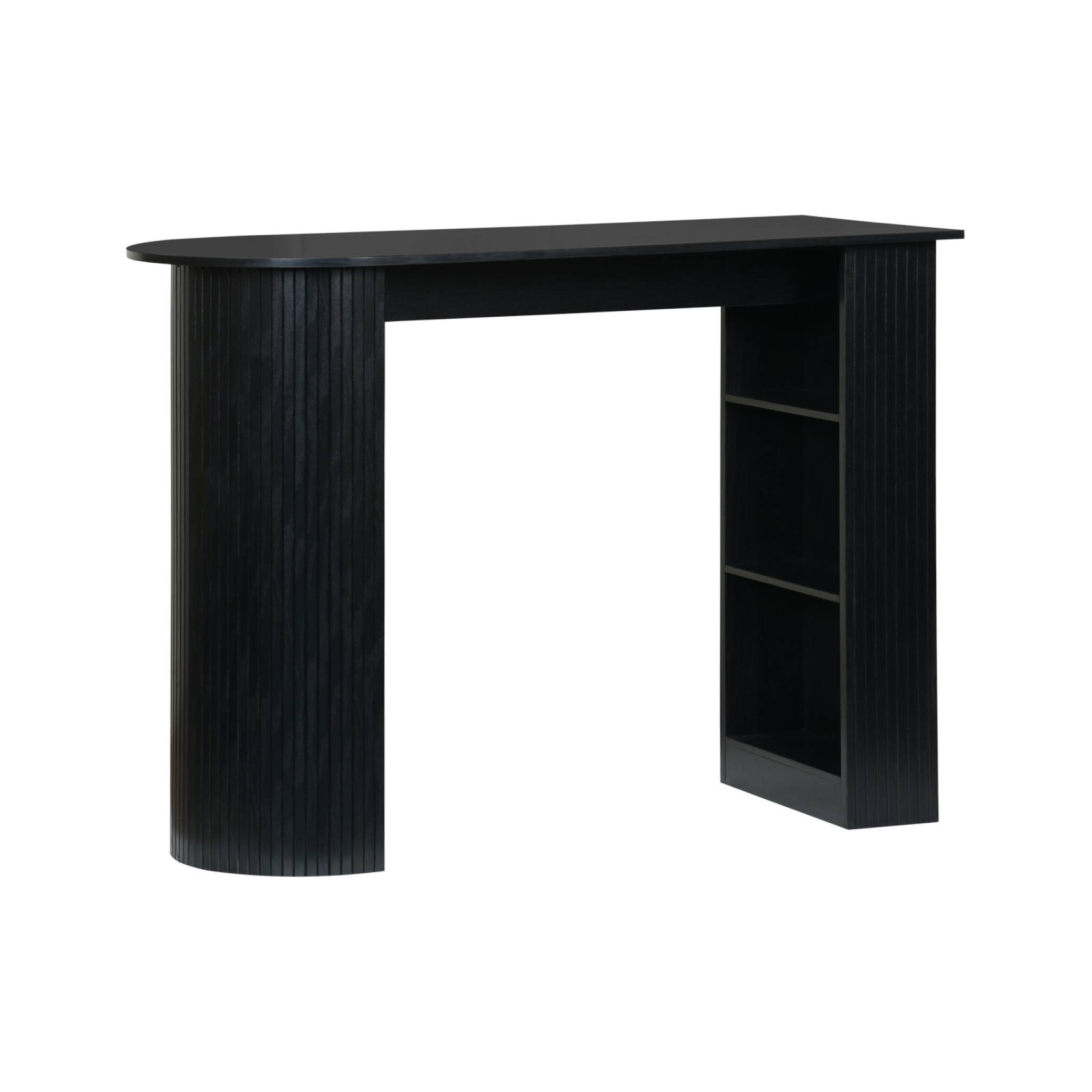 foto del prodotto tavolo alto da cucina decorato in legno con ripostigli, nero