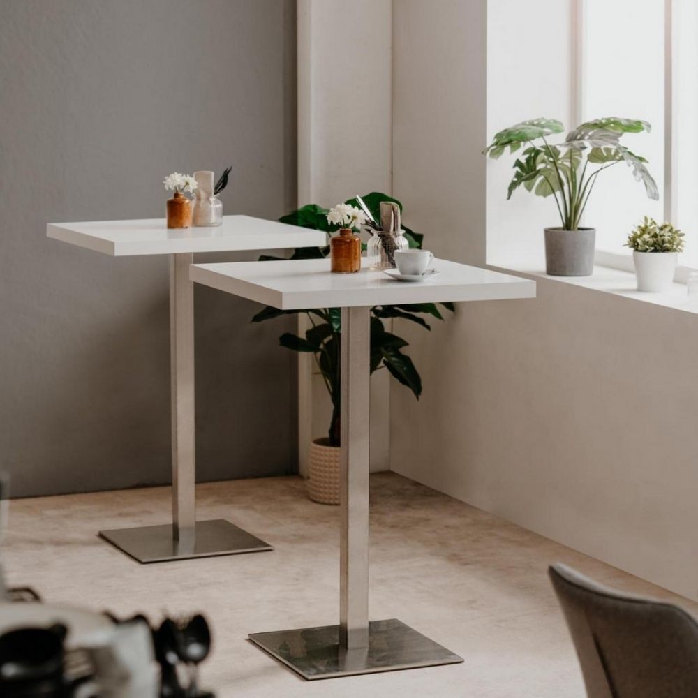 foto del prodotto tavolo alto quadrato 70x70x105h cm piano bianco e base cromo