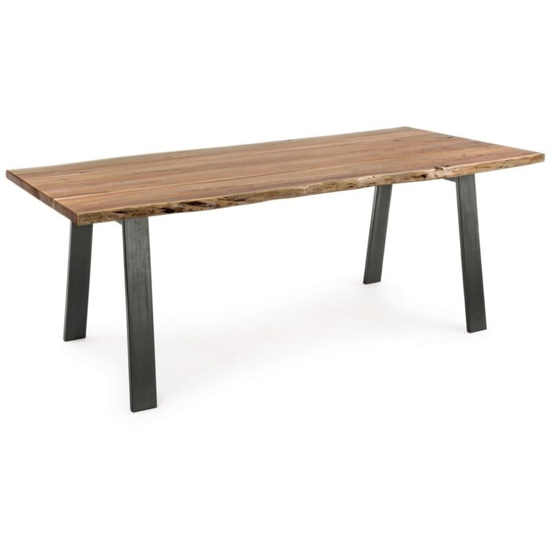 foto del prodotto tavolo aron rettangolare, con gambe in acciaio, piano in legno di acacia, stile moderno 160 x 90 cm