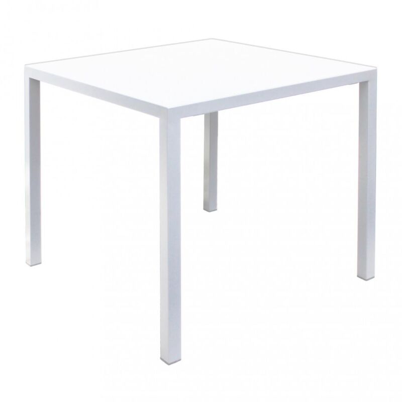 foto del prodotto tavolo autolivellante in metallo verniciato a polvere bianco dimensioni cm 80 x 80 x 74 h okx