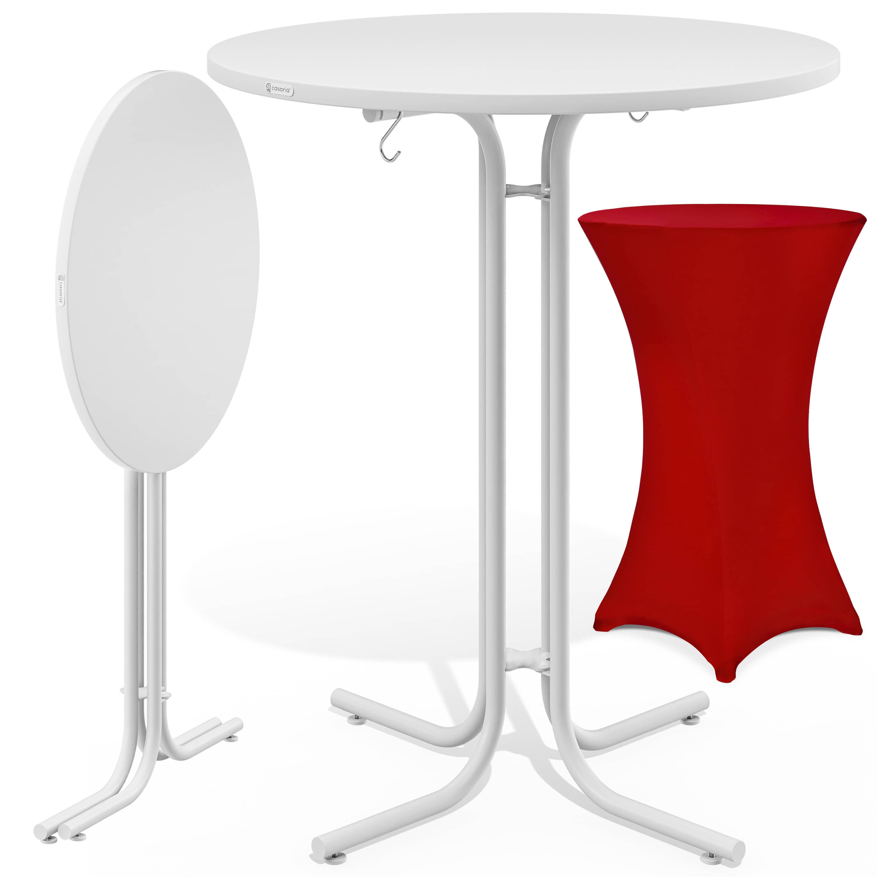 foto del prodotto tavolo bar bianco 110x80cm copritavolo bar rosso 80cm