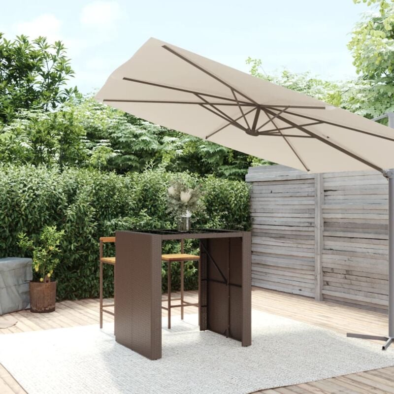 foto del prodotto tavolo bar con piano in vetro marrone 105x80x110 cm polyrattan vidaxl
