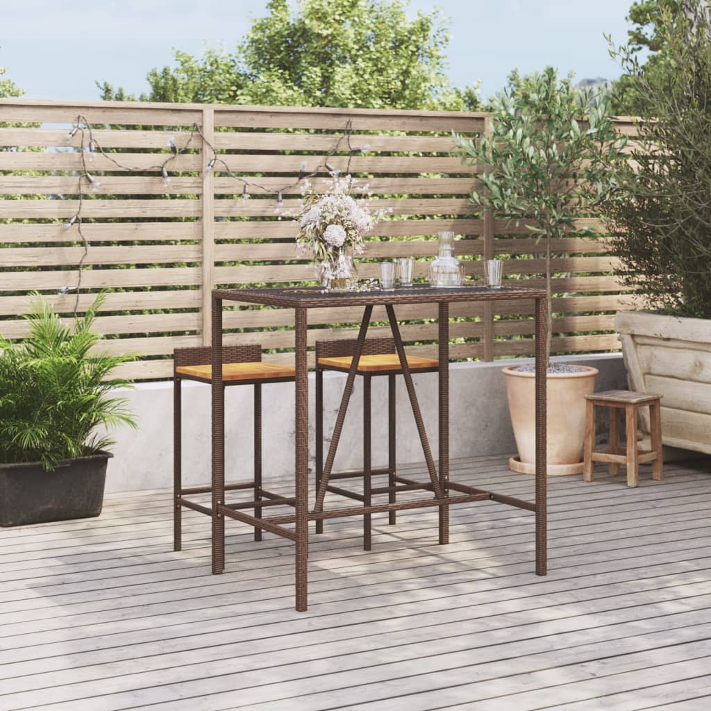 foto del prodotto tavolo bar con piano in vetro marrone 110x70x110 cm polyrattan