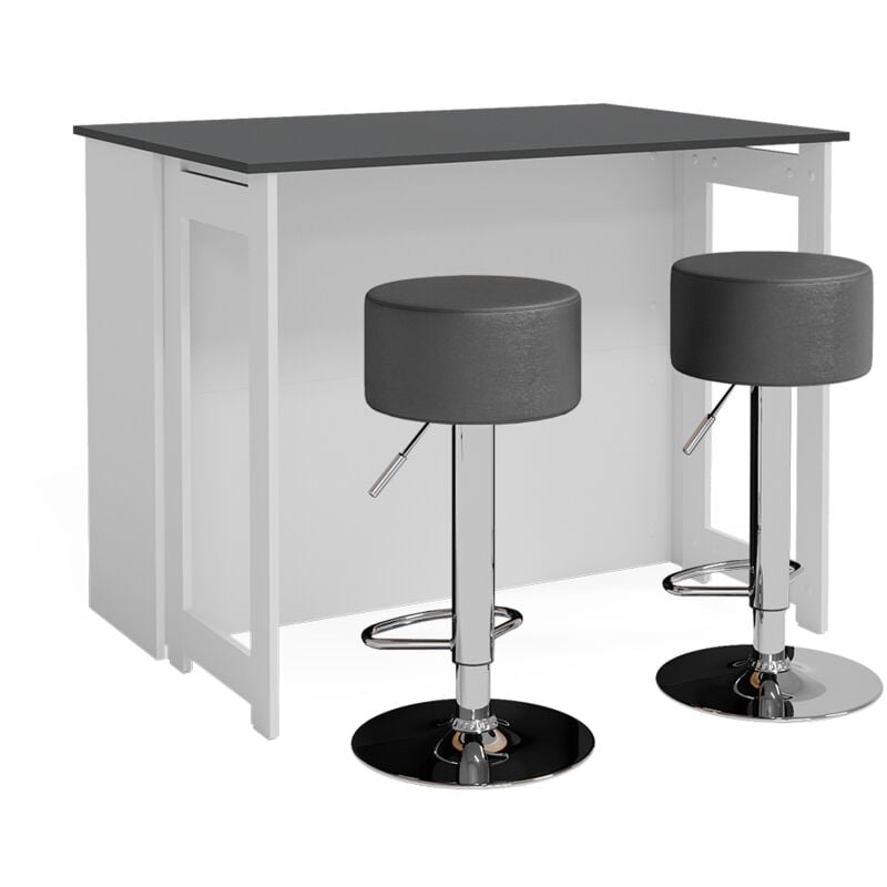 foto del prodotto tavolo bar con sgabelli dominic, antracite bianco, 116 x 37 cm con 2 sgabelli da bar vicco