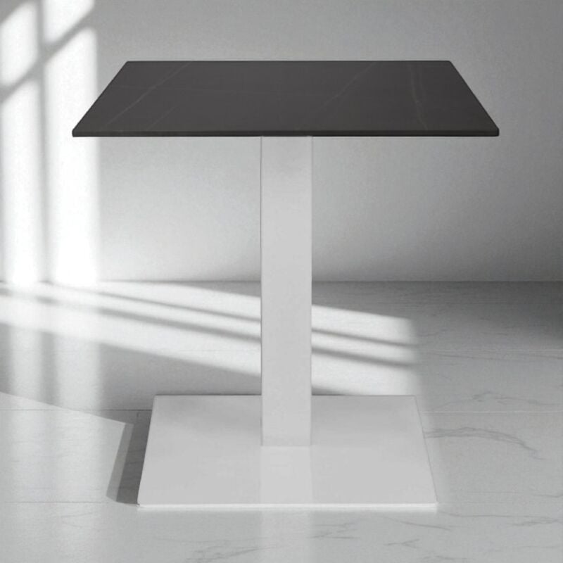 foto del prodotto tavolo bar pub ristorante 70x70 cm base bianca top esterno effetto marmo nero h 75