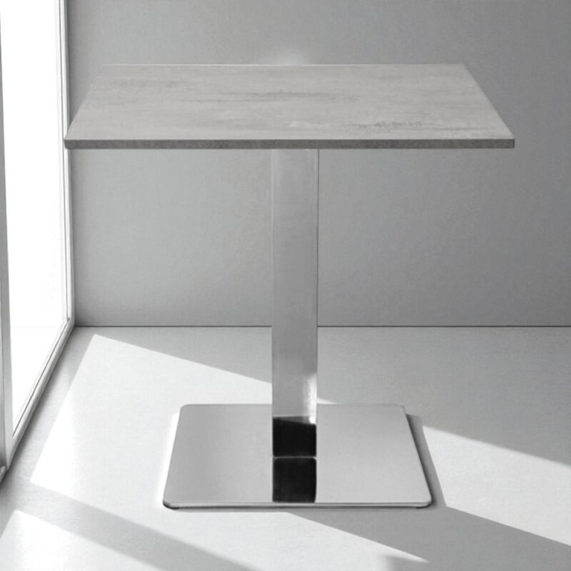 foto del prodotto tavolo bar pub ristorante 80x80 cm base argento e piano laminato cemento h 75