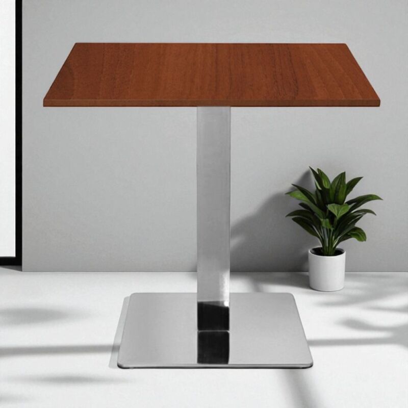 foto del prodotto tavolo bar pub ristorante 80x80 cm base argento e piano laminato noce h 75