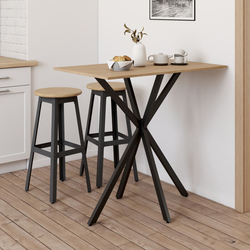 foto del prodotto tavolo bar rettangolare alix con gamba in legno e ragno nero 100 cm