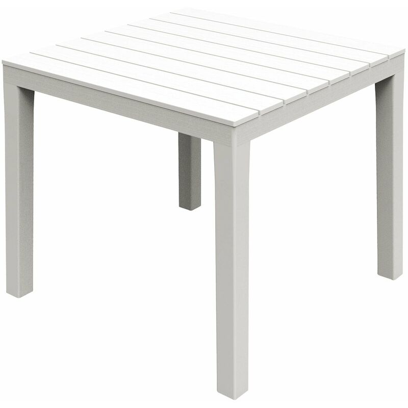 foto del prodotto tavolo bianco quadrato 80x80 cm in resina effetto doghe in legno bali