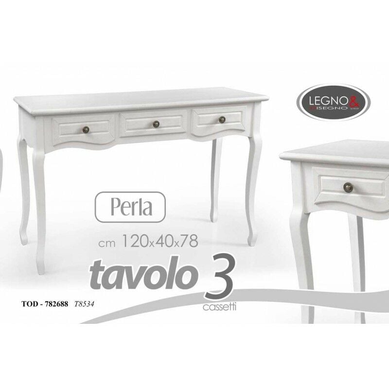 foto del prodotto tavolo bianco shabby elegante cm 120 x40 x 78h tre cassetti