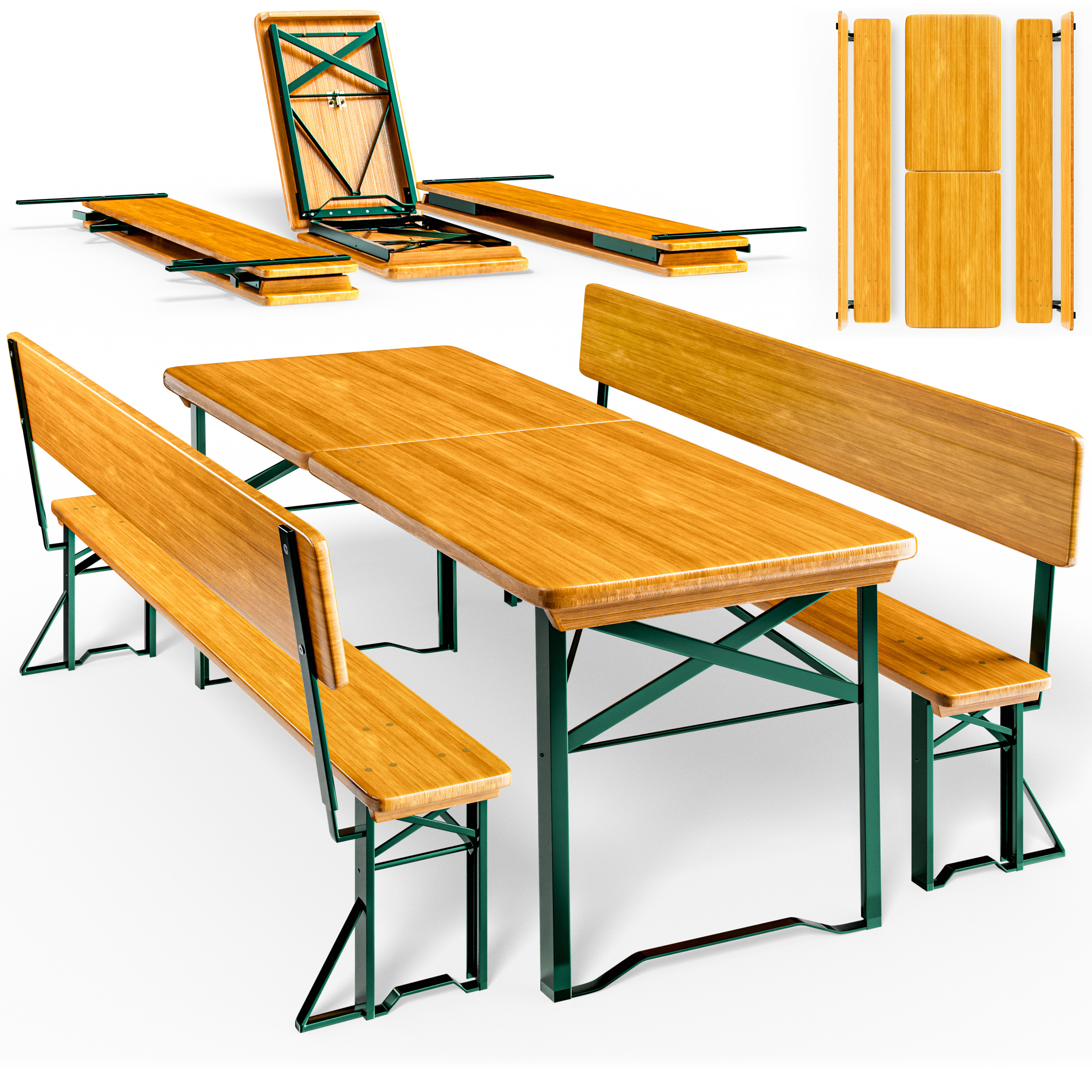 foto del prodotto tavolo birreria e panche legno 170x70x76cm pieghevole