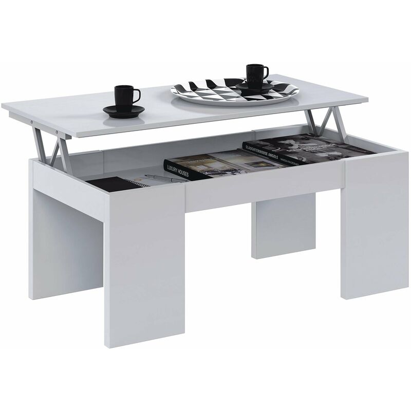 foto del prodotto tavolo caff elevabile con spazio contenitore 43x100x50h cm bianco lucido