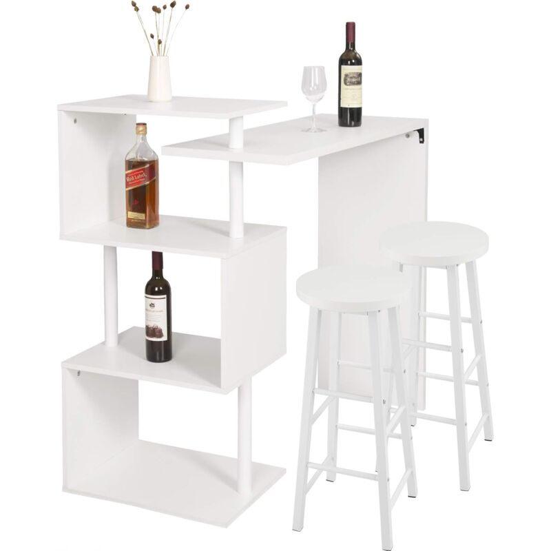 foto del prodotto tavolo con 2 sgabelli alti set mobili da bar bancone per cucina in acciaio bianco woltu