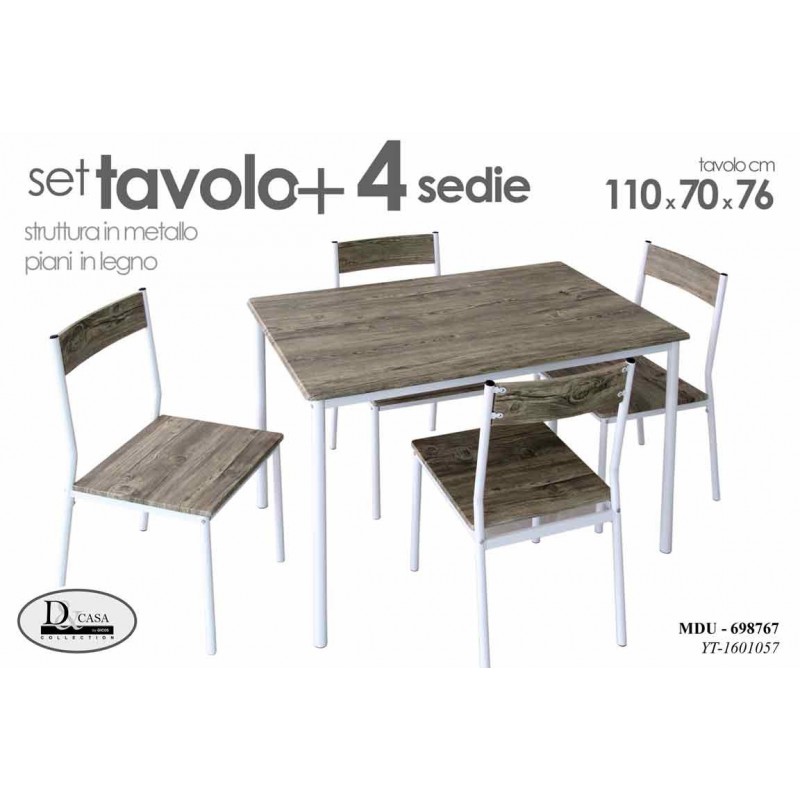 foto del prodotto tavolo con 4 sedie struttura metallo cm 110x 70x 76 h