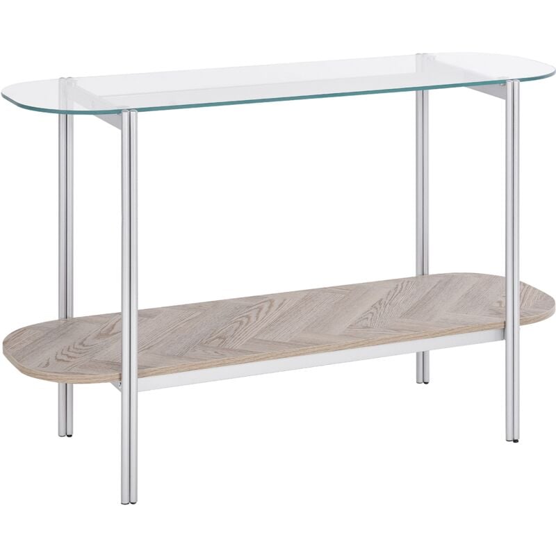 immagine 0 del prodotto tavolo console con piano in vetro temperato e struttura in metallo 1 ripiano in legno chiaro e argento lovell