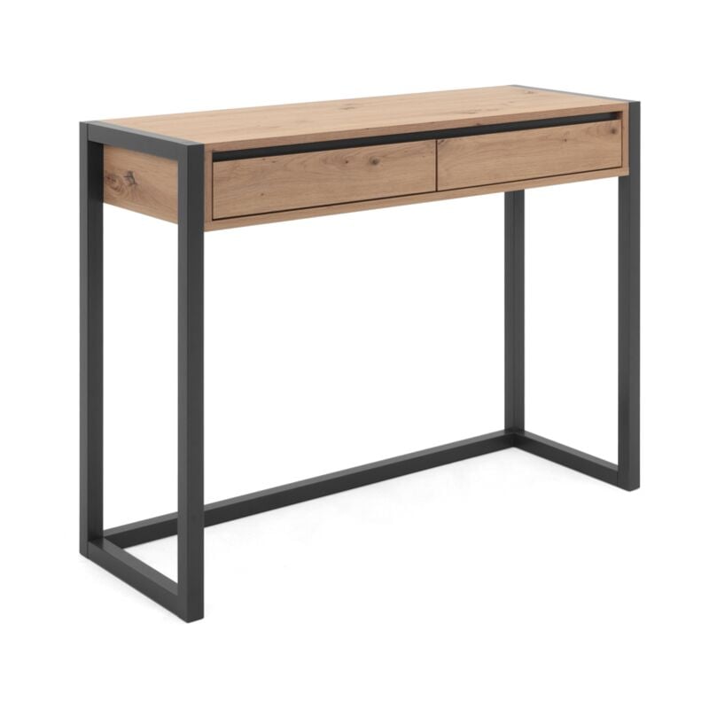 foto del prodotto tavolo consolle 100x35 cm rovere artigianale e grigio antracite con due cassetti lentini