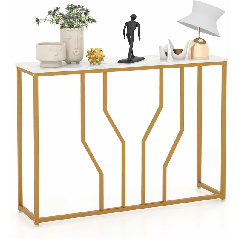foto del prodotto tavolo consolle 110x30x80 cm con piano in marmo artificiale e struttura in metallo, tavolo da ingresso con dispositivo antiribaltamento relax4life
