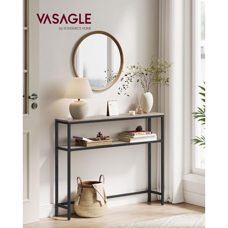 foto del prodotto tavolo consolle, 20 x 80 x 80 cm, tavolino stretto, tavolo da ingresso moderno con 2 ripiani, per soggiorno, camera da letto, greige melange e nero