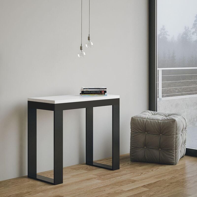 foto del prodotto tavolo consolle allungabile tecno evolution piano bianco frassino telaio antracite