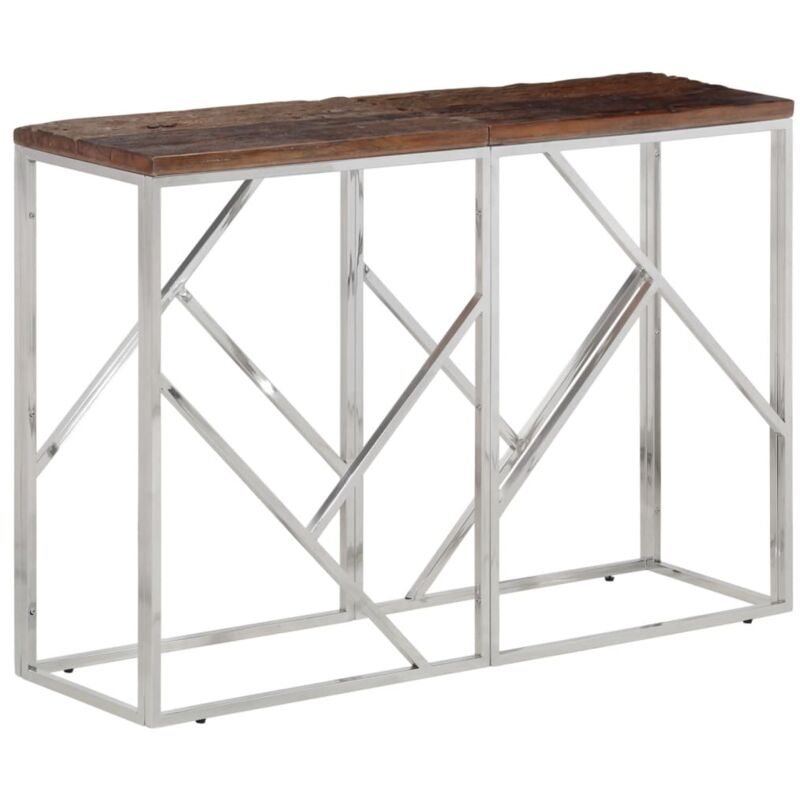 foto del prodotto tavolo consolle argento acciaio inox e traverse legno massello vidaxl