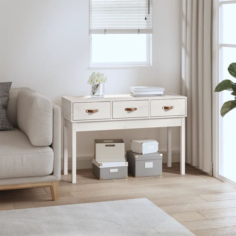 foto del prodotto tavolo consolle bianco 114x40x75 cm in legno massello di pino vidaxl
