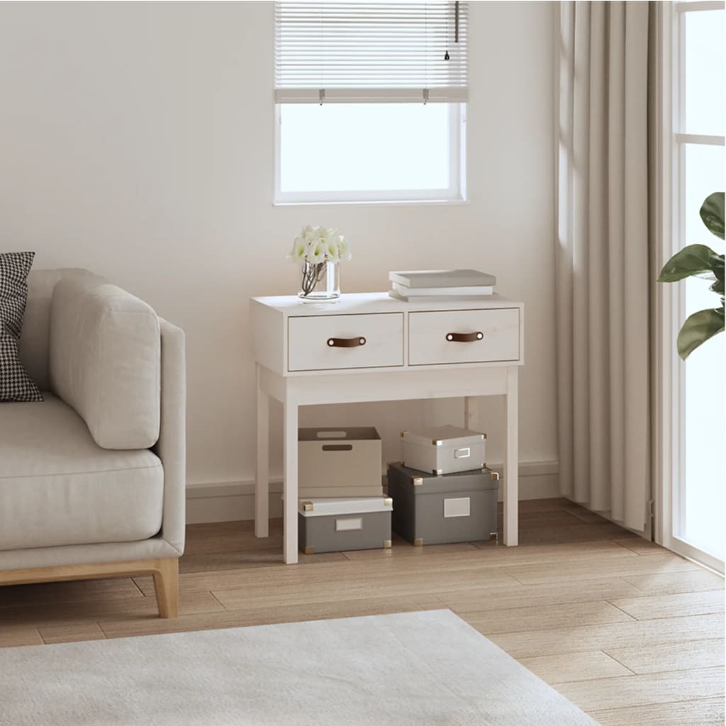 foto del prodotto tavolo consolle bianco 76,5x40x75 cm in legno massello di pino
