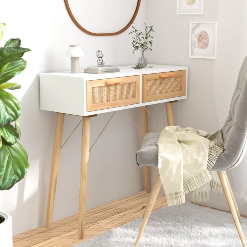 foto del prodotto tavolo consolle bianco 80x30x75cm massello pino rattan naturale vidaxl