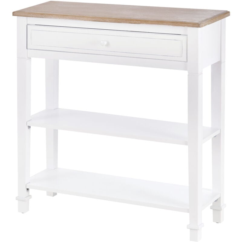foto del prodotto tavolo consolle bianco con cassetto e 2 ripiani in mdf homcom
