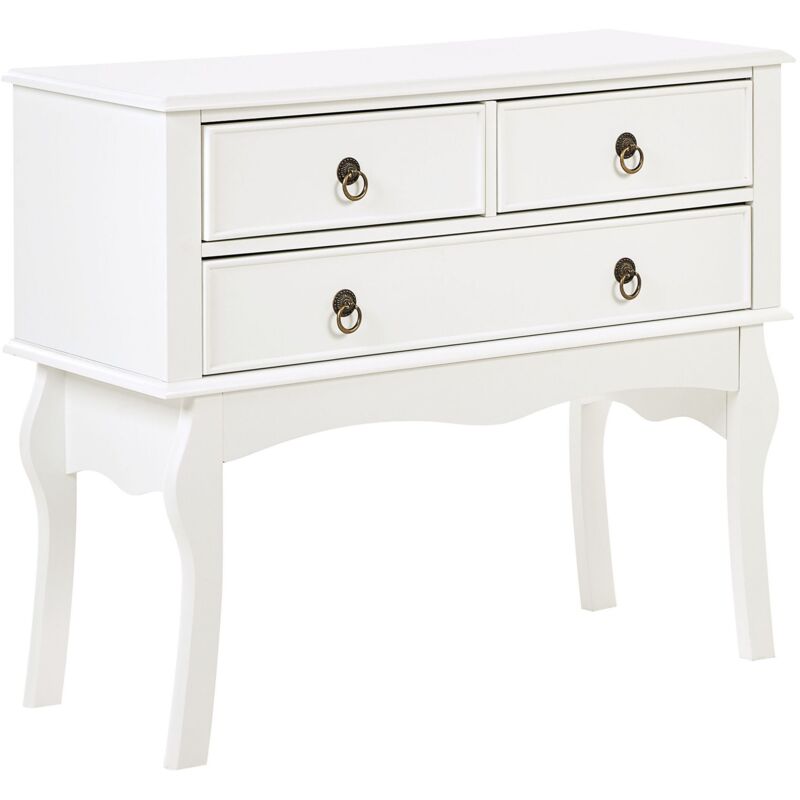 foto del prodotto tavolo consolle bianco in stile retr con 3 cassetti lamar