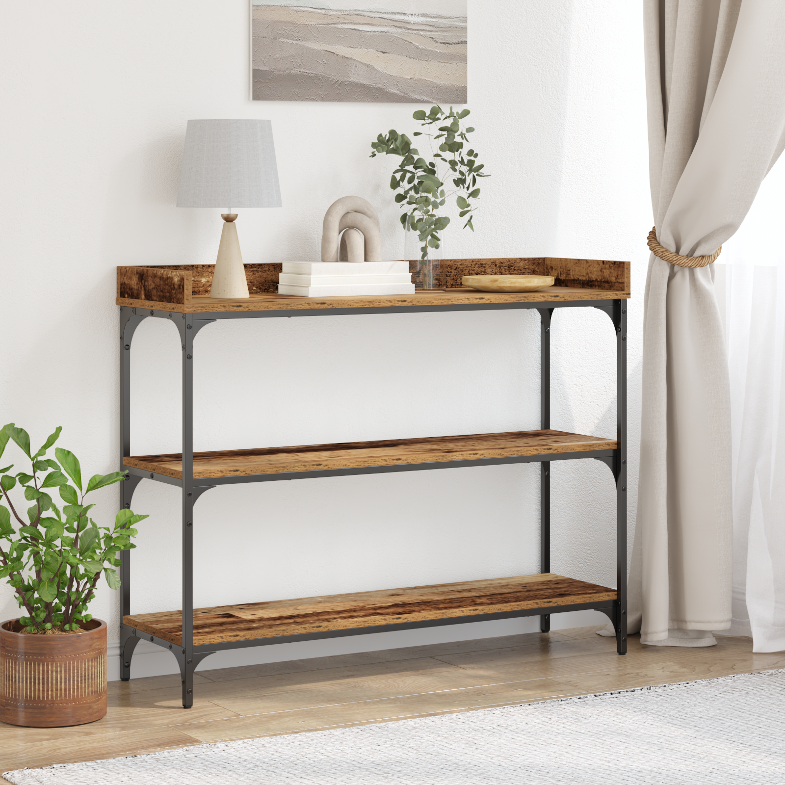 foto del prodotto tavolo consolle con lo scaffale legno vecchio 100 x 30 x 80 cm vidaxl