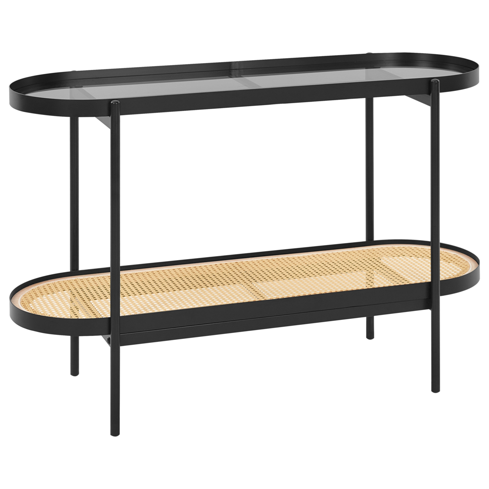 foto del prodotto tavolo consolle con piano in vetro 1 ripiano con intreccio viennese legno chiaro stile moderno