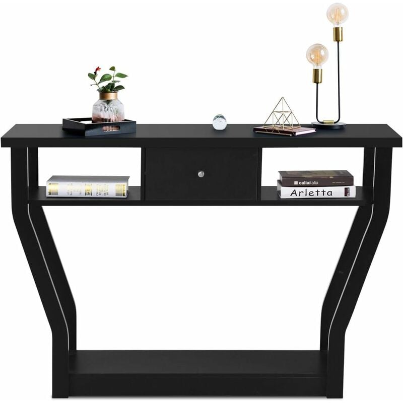 foto del prodotto tavolo consolle da ingresso, con 1 cassetto e 2 scomparti aperti, in stile moderno, per ingresso salotto soggiorno, 120 x 30 x 81 cm nero goplus