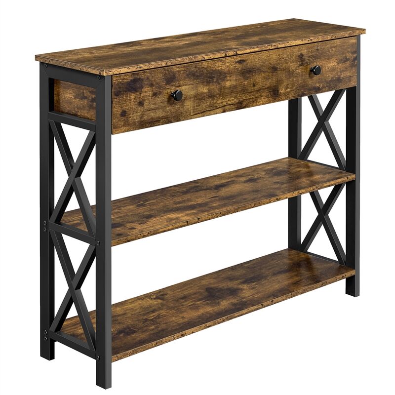 foto del prodotto tavolo consolle da ingresso tavolino con 2 cassetti mobiletto da soggiorno tavolino corridoio 30 x 80 x 100 cm marrone rustico yaheetech