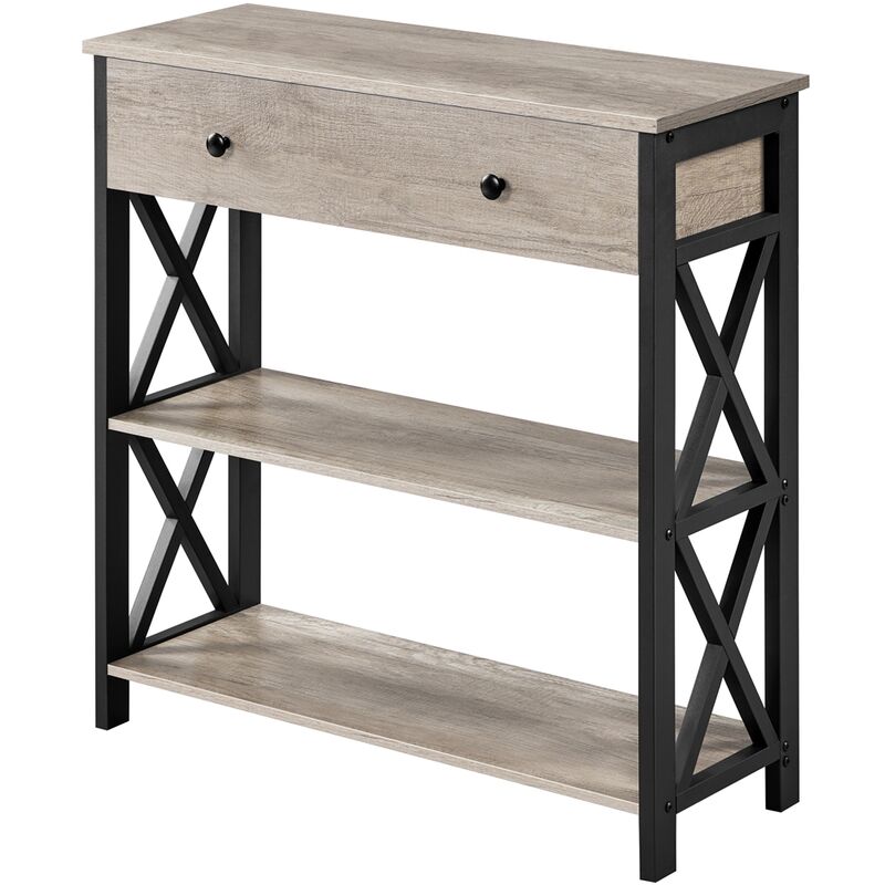 foto del prodotto tavolo consolle da ingresso tavolino con 2 cassetti mobiletto da soggiorno tavolino corridoio grigio 30 x 80 x 80 cm yaheetech