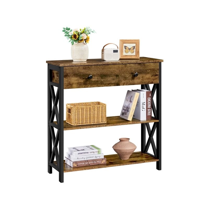 foto del prodotto tavolo consolle da ingresso tavolino con 2 cassetti mobiletto da soggiorno tavolino corridoio marrone rustico 30 x 80 x 80 cm yaheetech