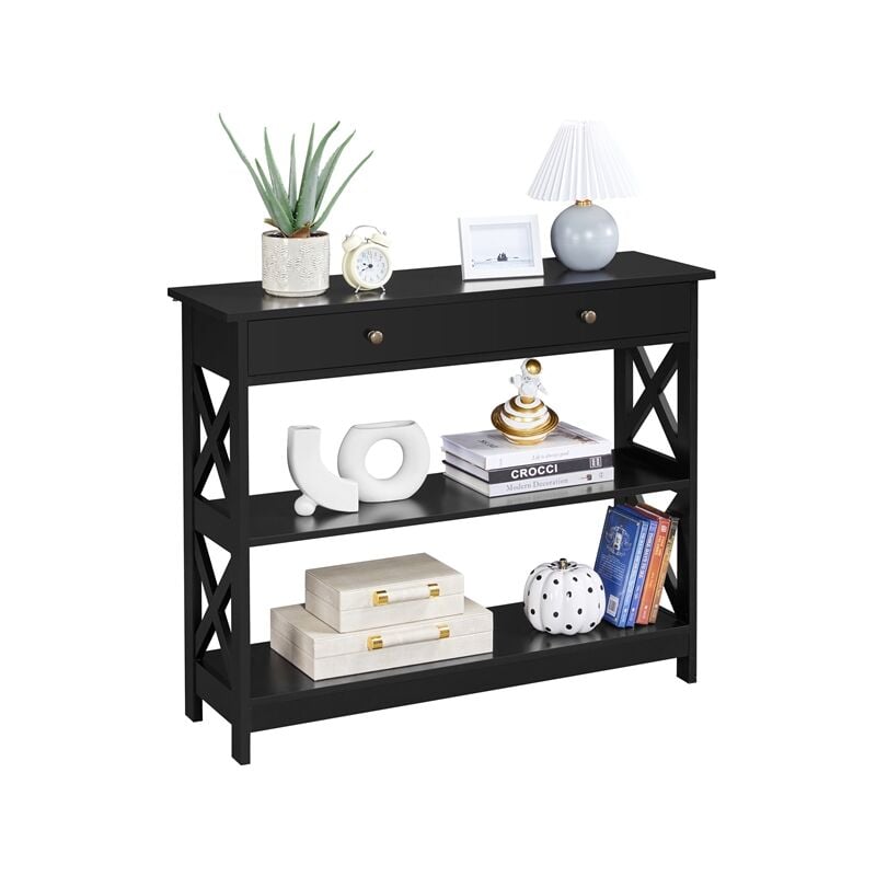 foto del prodotto tavolo consolle da ingresso tavolino con 2 cassetti mobiletto da soggiorno tavolino corridoio nero 30 x 80 x 100 cm yaheetech