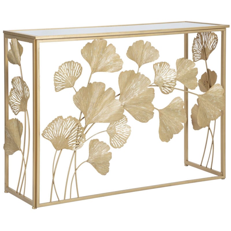 foto del prodotto tavolo consolle foglia 72, metallo, mdf, vetro, oro, 108x36,5x80 cm